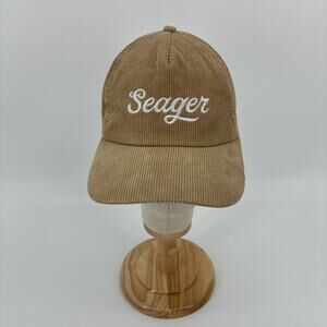 Seager Hat Cap Men Beige Snapback Corduroy Script Fishing Outdoors Hunting